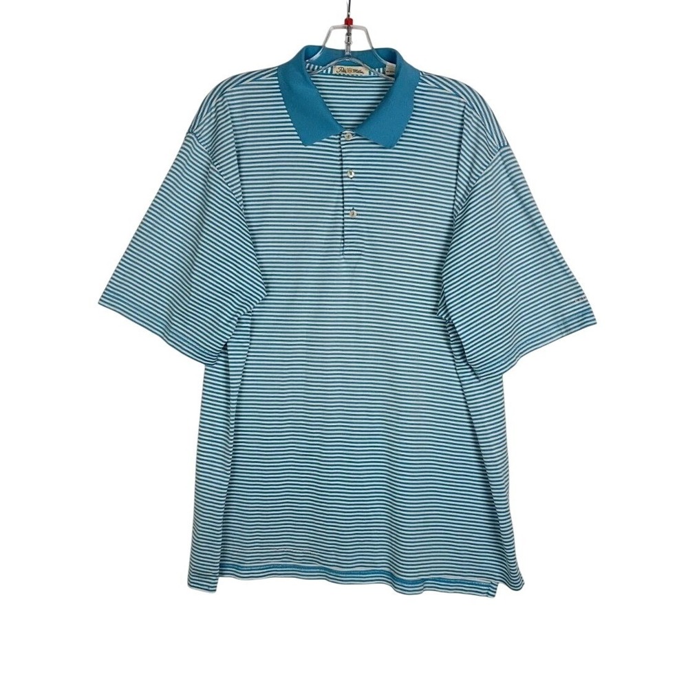 Peter Millar Eagle Point Sz XL Polo Shirt Men's Blue Striped Double Mercerized C
